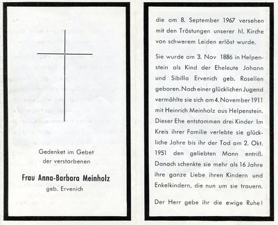 Meinholz Anna Barbara geb Ervenich 5837 1951